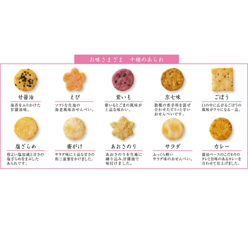 Shikibunosato Genji Arare 10 Tales of Uji Small Rice Cracker Assortment (16 pouches)