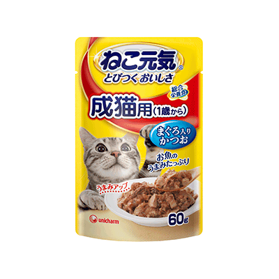Unicharm Neko Genki Bonito and Maguro Tuna Cat Food