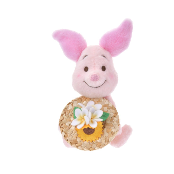 Disney Fluffy Plush Keychain - Piglet & Straw Hat Sunflower