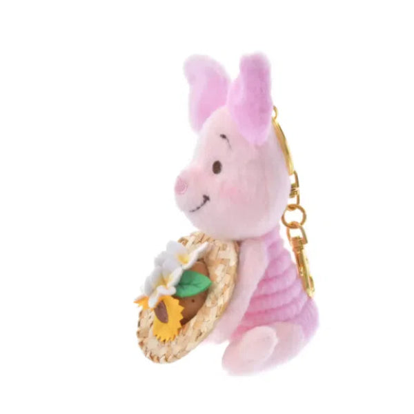 Disney Fluffy Plush Keychain - Piglet & Straw Hat Sunflower