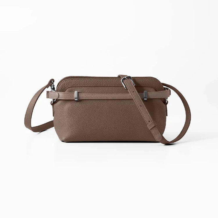 CHATONA More than One - Customizable Mini Leather Bag with Detachable Smart Wallet (Etoupe Brown)