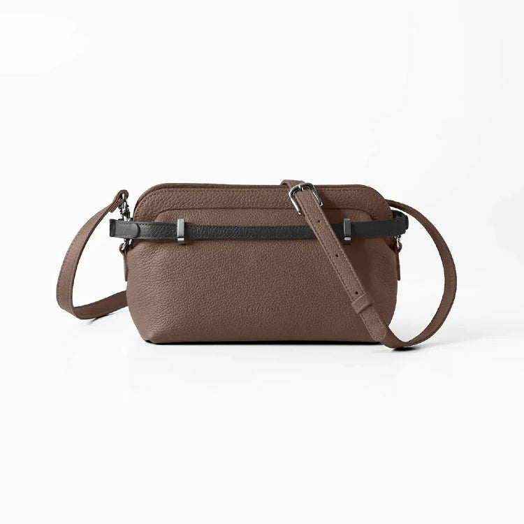CHATONA More than One - Customizable Mini Leather Bag with Detachable Smart Wallet (Etoupe Brown)