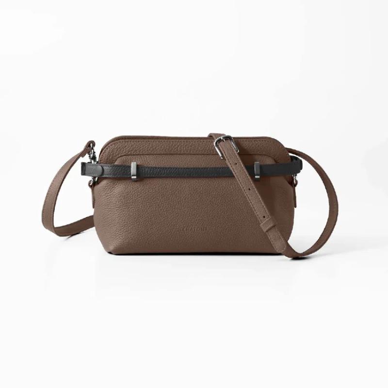 CHATONA More than One - Customizable Mini Leather Bag with Detachable Smart Wallet (Etoupe Brown)