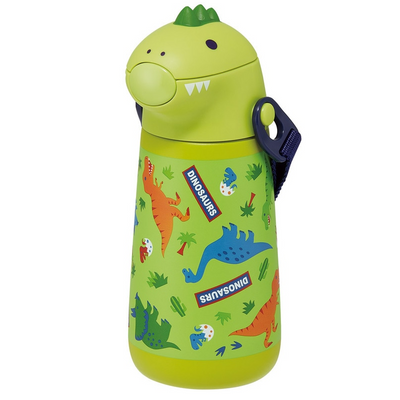Skater Dinosaur Stainless Steel Bottle with Die Cut Straw