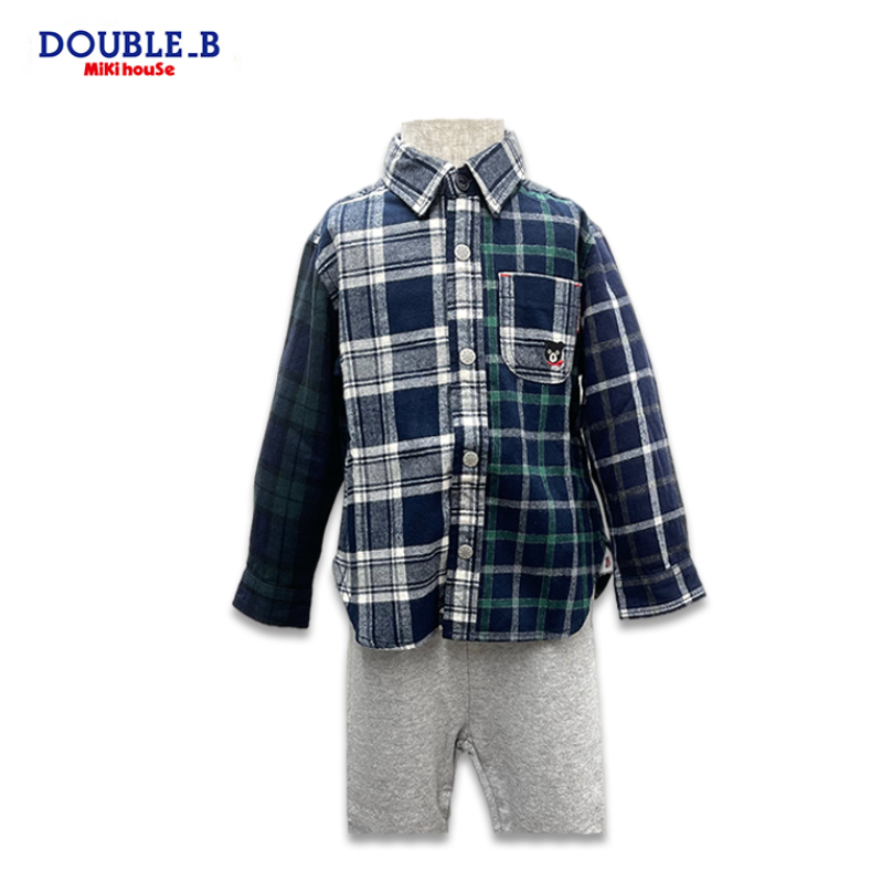 MIKI HOUSE Pucci Bear Blue-Green Plaid Shirt