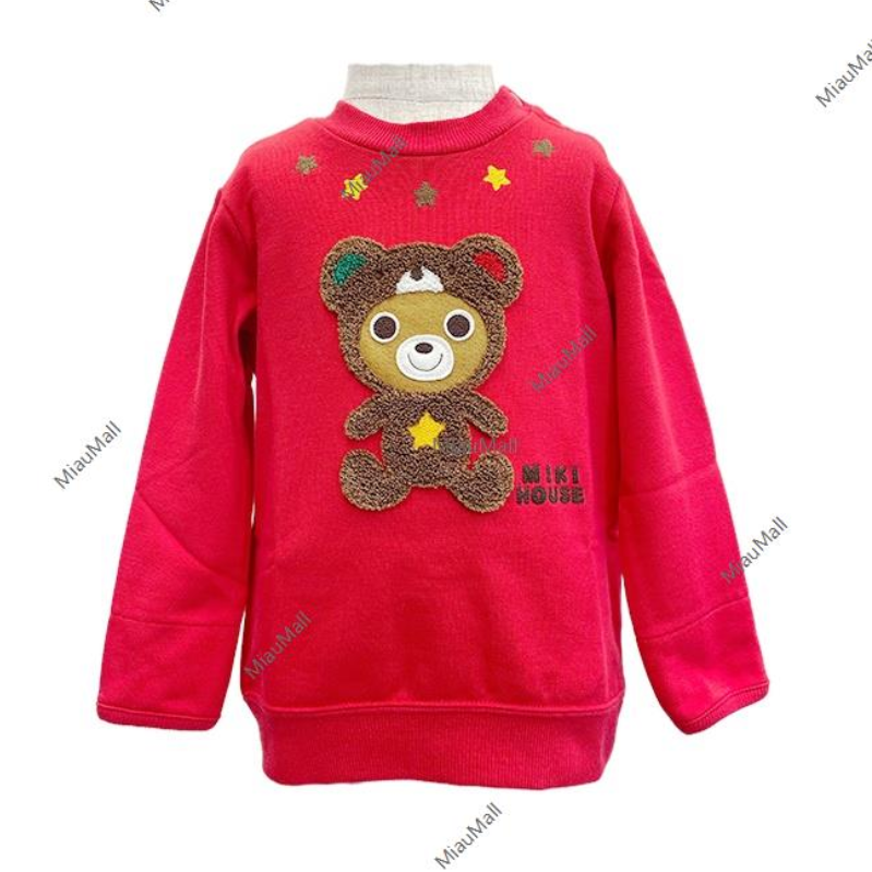 MIKI HOUSE Pucci Bear Embroidered Red Sweater