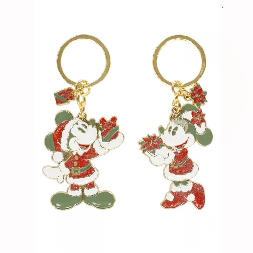 Disney Mickey and Minnie Mouse Christmas Pendant Keychain Set