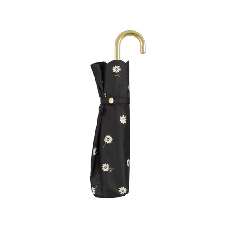 Wpc. UV Blocking Gold Line Marguerite Daisy Pattern Mini Black Foldable Umbrella