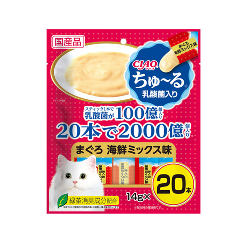 Inaba CIAO Churu Lactic Acid Fortified Maguro Tuna and Seafood Mix Cat Treats