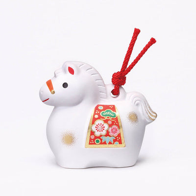 Yakushigama Year of the Horse Small Brocade Ceramic Bell Pendant