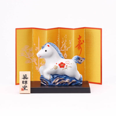 Yakushigama Year of the Horse Small Blue and White Ornament