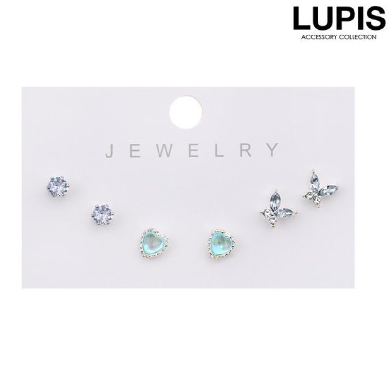 Lupis Butterfly x Heart x Stone Earrings Set