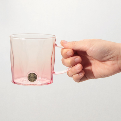 Starbucks SAKURA 2026 Heat-Resistant Pink Gradient Medal Glass Mug