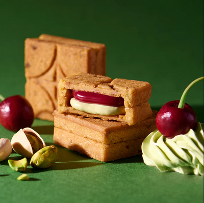 PREORDER PRESS BUTTER SAND Cherry and Pistachio Cream Sandwich Cookies (4 Pieces)
