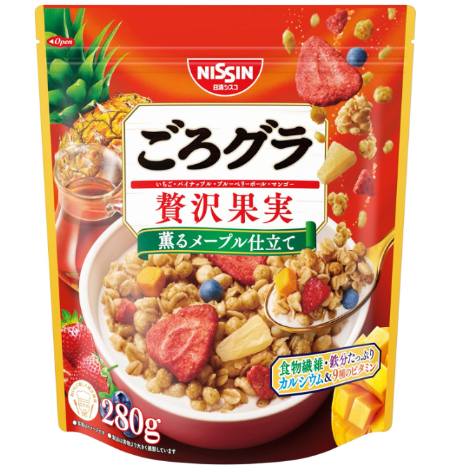 Nissin GoroGra Fancy Fruit Cereal with Aromatic Maple Syrup