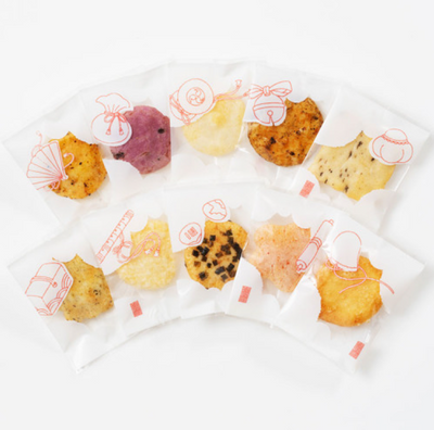 Shikibunosato Genji Arare 10 Tales of Uji Small Rice Cracker Assortment (16 pouches)