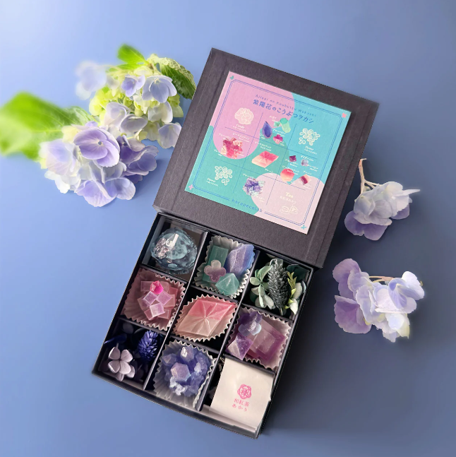 PREORDER Harapecolab Hydrangea Gemstone Wagashi Candy, Tea, and Candle Set