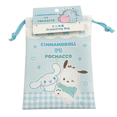 Sanrio Cinnamoroll & Pochacco Gingham Mini Drawstring Pouch – Light Blue