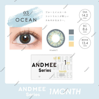 AND MEE Monthly Disposable OCEAN 14.2 mm Diameter Color Contact Lenses 1 set