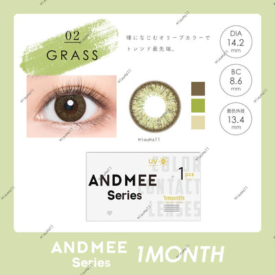 AND MEE Monthly Disposable GRASS 14.2 mm Diameter Color Contact Lenses 1 set