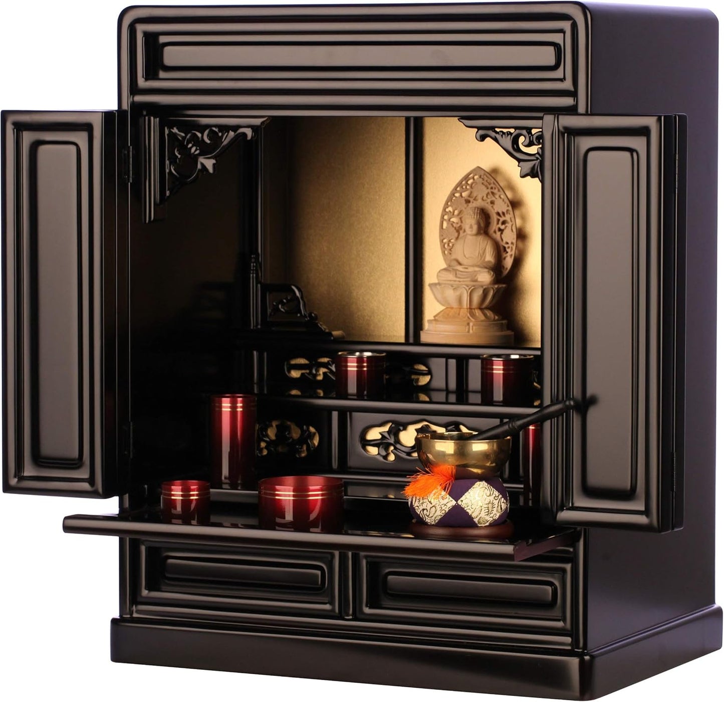 PREORDER Oda Kobo Brass Altar 4-Piece Bell Set with Mirror Finish and Wooden Bell Stand (7.58 cm)