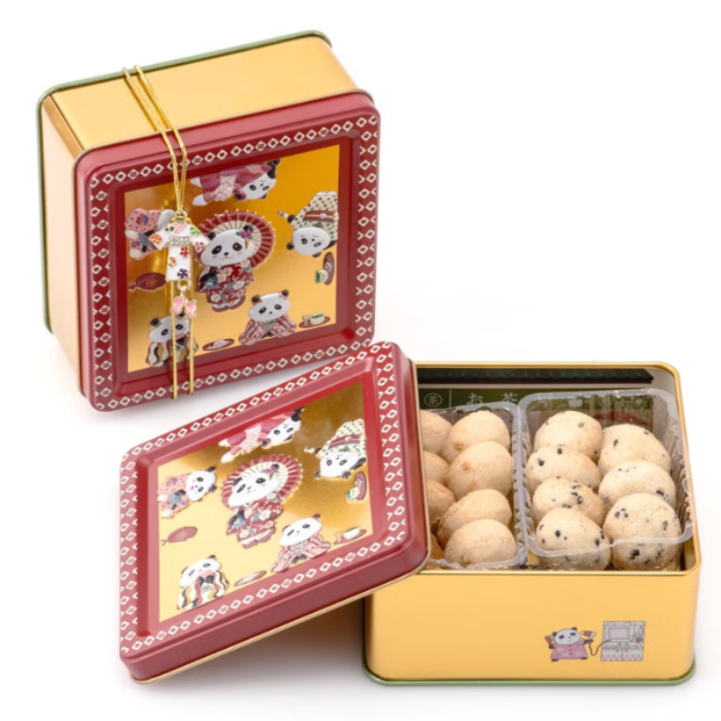 Aoyama Decarbo Dress-Up Panda Cookie Tin (Gluten-Free and Vegan Apple & Sesame Cookies)