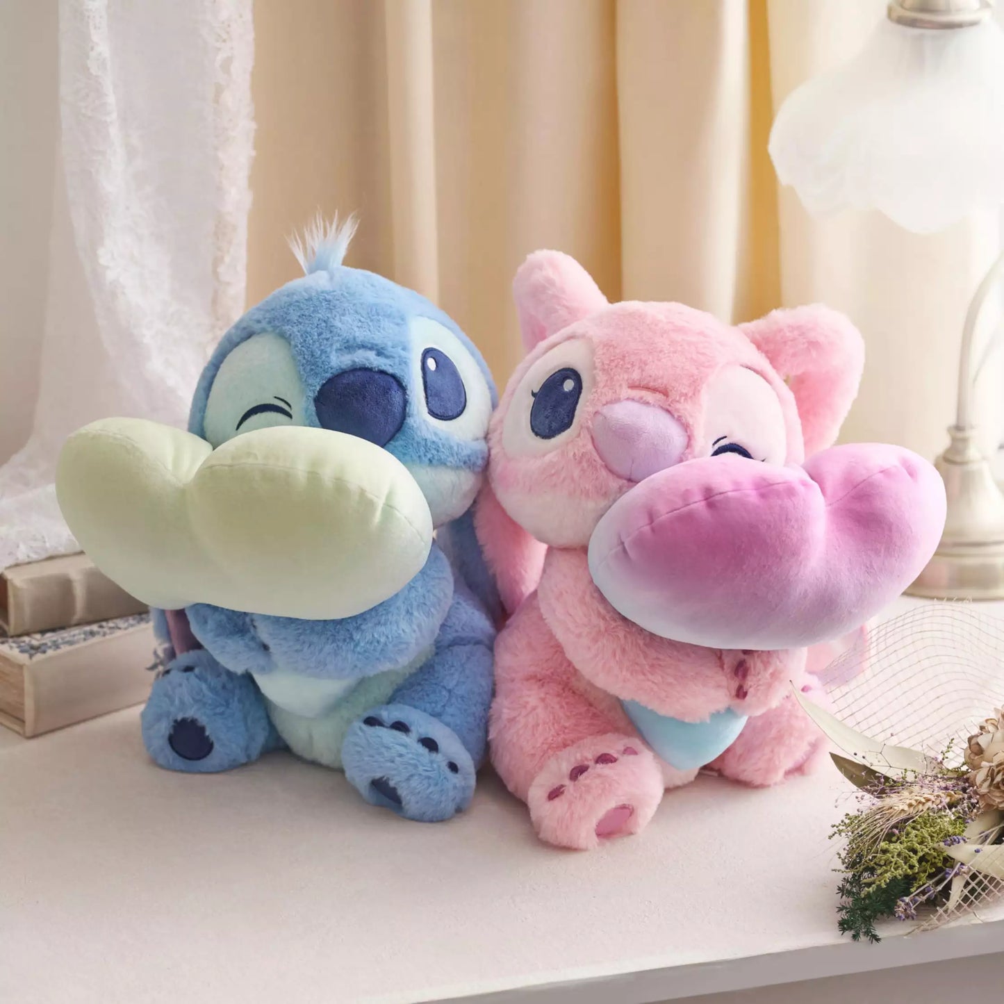 Disney Stitch and Angel Gradient Color Smily Heart Cushion Plush