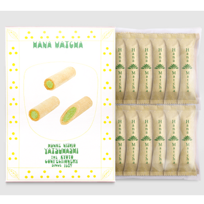 Honke Yatsuhashi Nishio Co., Ltd. Hana Matcha Cream Roll Wafer Cookies