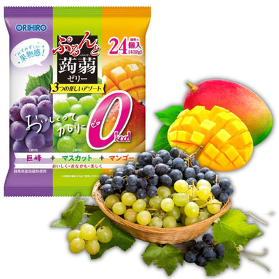 ORIHIRO 0-Calorie Kyoho Grape, Muscat Grape, & Mango Fruit Flavored Jelly