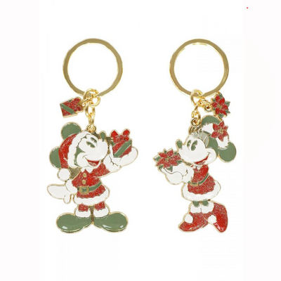 Disney Mickey and Minnie Mouse Christmas Pendant Keychain Set