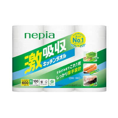 Nepia Super Absorbent Kitchen Towels 6 Rolls (100 Sheets Each)