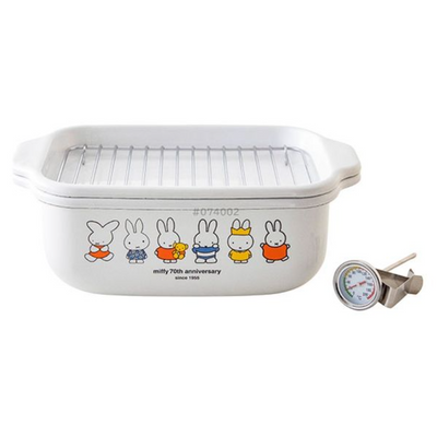 Miffy Enamel Tempura Pot (Square Type, with Thermometer & Tray) – IH & Gas Compatible