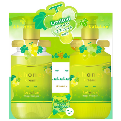 &honey Creamy LuLuLun Shine Muscat Repair Shampoo and Treatment + Sheet Mask Set