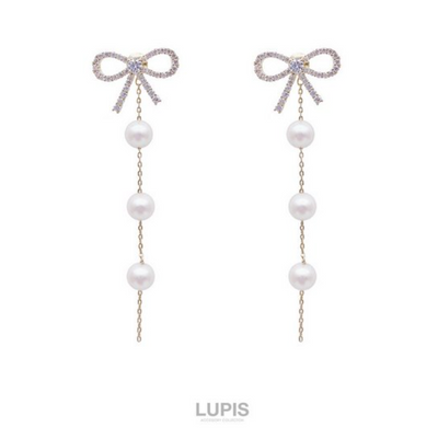 Lupis Ribbon x Pearl Chain Back-Catch Earrings