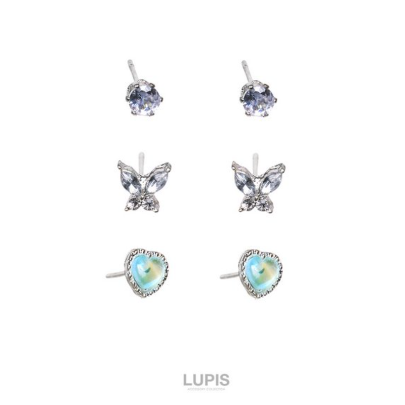 Lupis Butterfly x Heart x Stone Earrings Set