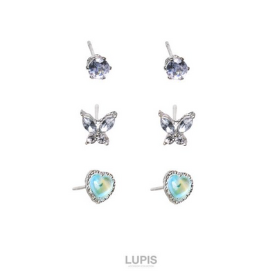 Lupis Butterfly x Heart x Stone Earrings Set