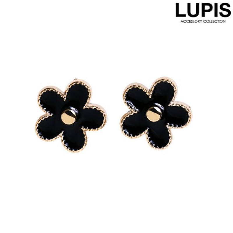 Lupis Black & White Flower Clip-on Earrings