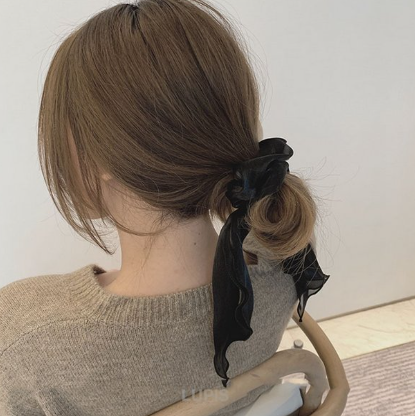 LUPIS Satin Organza Bow Hair Tie, Black, v1099