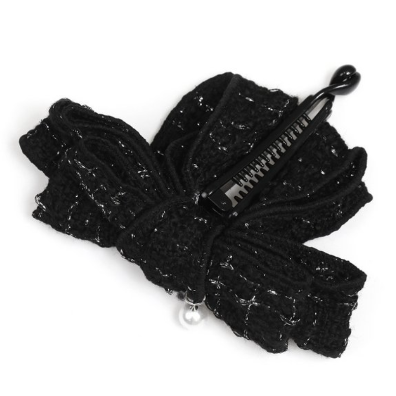 Tweed Ribbon Banana Clip Black