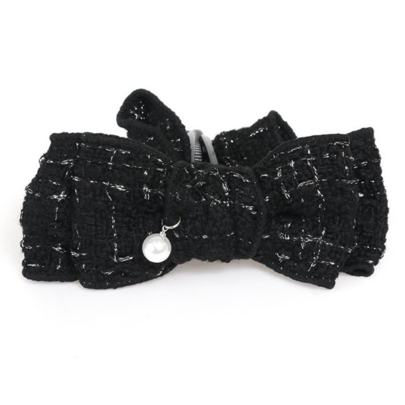 Tweed Ribbon Banana Clip Black