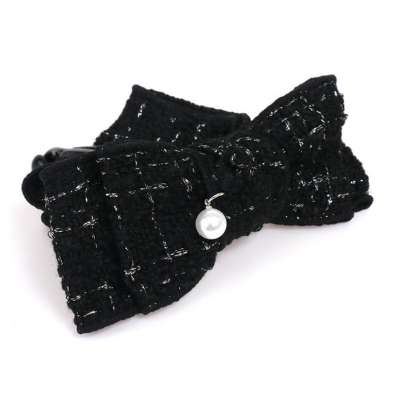 Tweed Ribbon Banana Clip Black