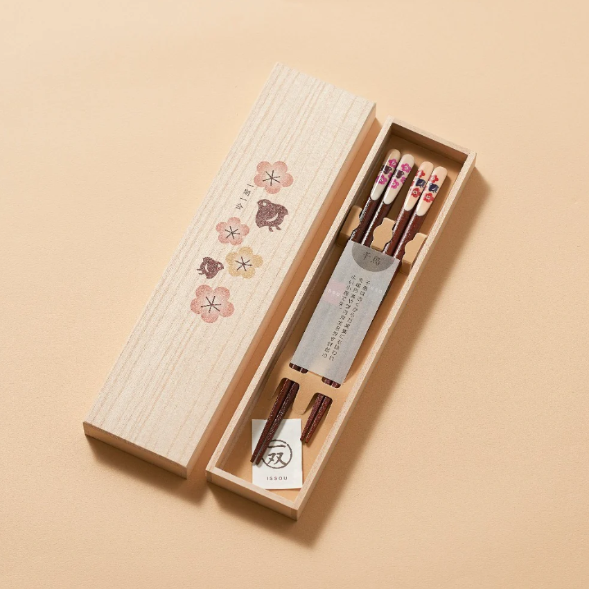 PREORDER Ishida Plum Blossom and Bird Pattern Couples' Chopsticks Set