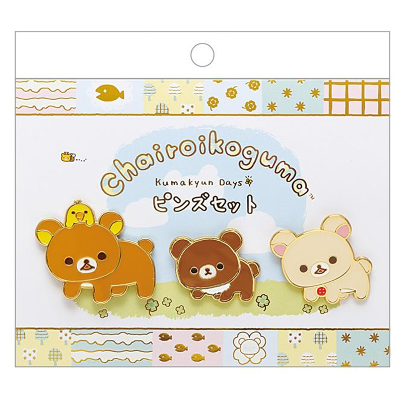 San-X RIlakkuma - Chairoikoguma's Kumakyun Days Pin Set