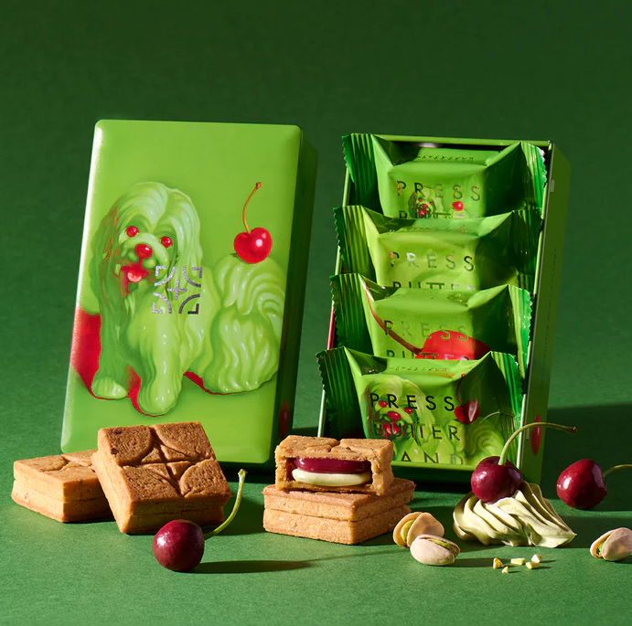 PREORDER PRESS BUTTER SAND Cherry and Pistachio Cream Sandwich Cookies (4 Pieces)