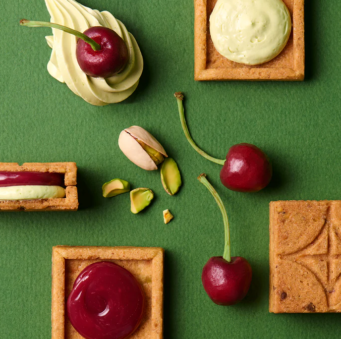 PREORDER PRESS BUTTER SAND Cherry and Pistachio Cream Sandwich Cookies (4 Pieces)