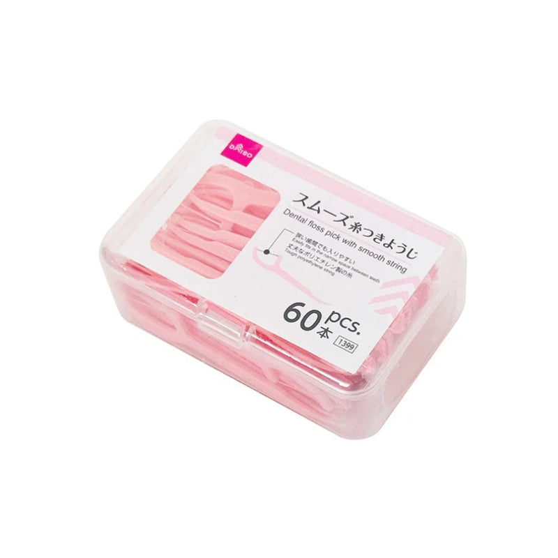 Daiso Dental Floss Picks with Smooth String (60 Pieces)