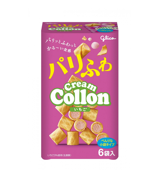 Glico Cream Collon Strawberry Flavored Roll Cookies