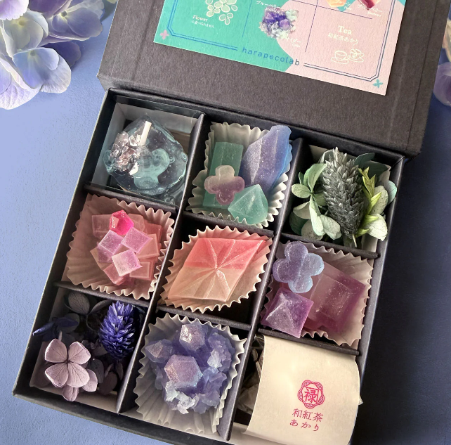 PREORDER Harapecolab Hydrangea Gemstone Wagashi Candy, Tea, and Candle Set