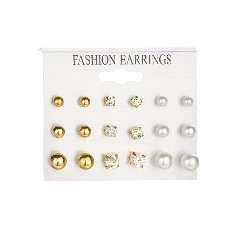 LUPIS Pearl, Jewel, and Brass Stud Earring Set