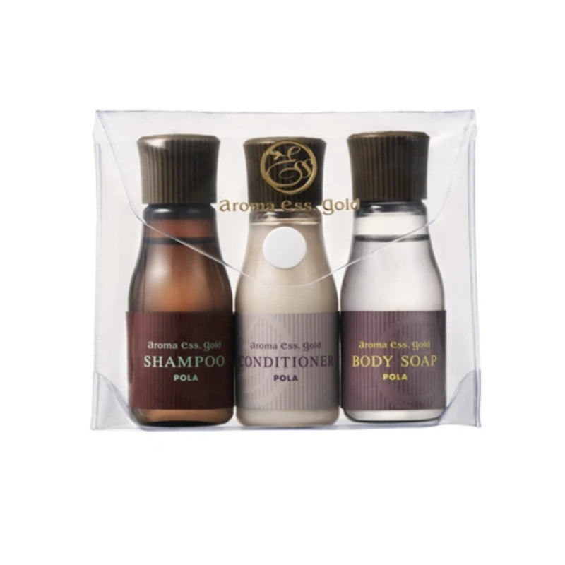 Pola Aroma Ess Gold 3-Piece Shampoo, Conditioner, and Body Soap Travel Set